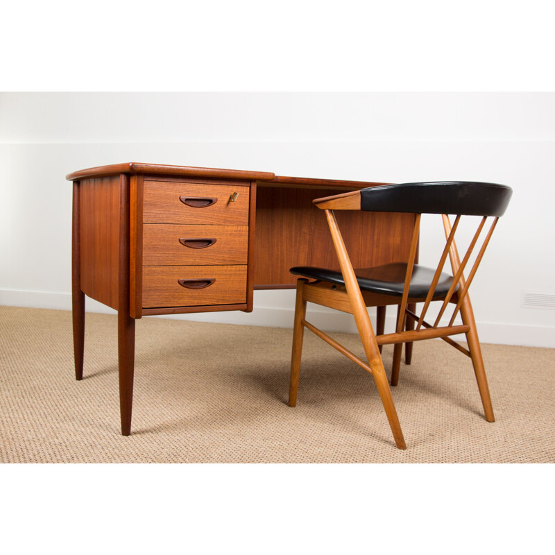 Vintage double-sided teak desk by Göran Strand Sweden 1960s