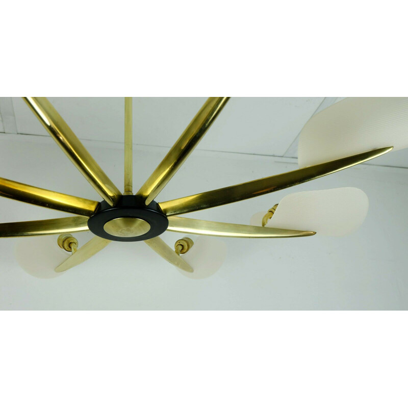 Large vintage brass and acrylic chandelier 1950s