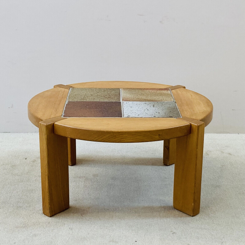 Vintage coffee table in solid elm and ceramic tiles