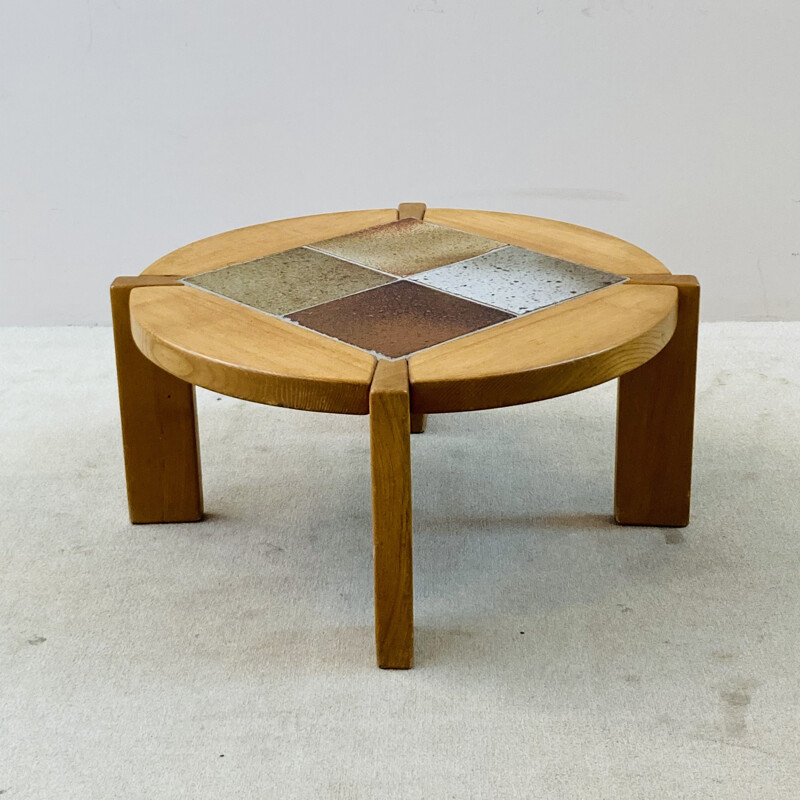 Vintage coffee table in solid elm and ceramic tiles