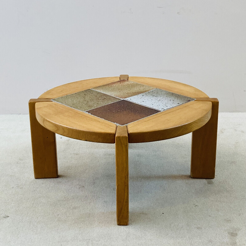 Vintage coffee table in solid elm and ceramic tiles