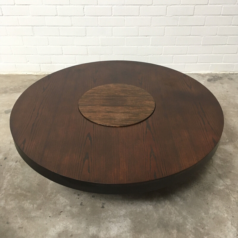 Table basse vintage ronde en bois 1960