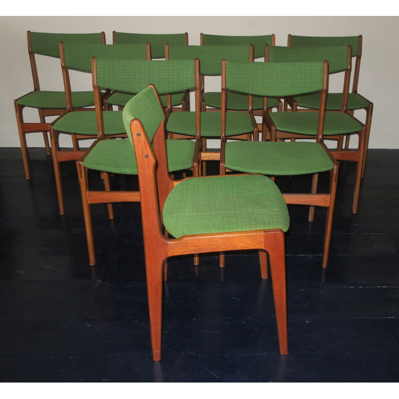 Ensemble de 10 chaises vintage en teck par Erik Buch Danemark 1960