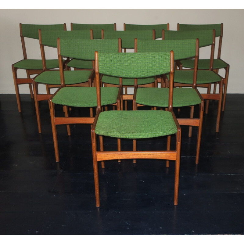 Set of 10 vintage teak chairs by Erik Buch Denmark 1960s