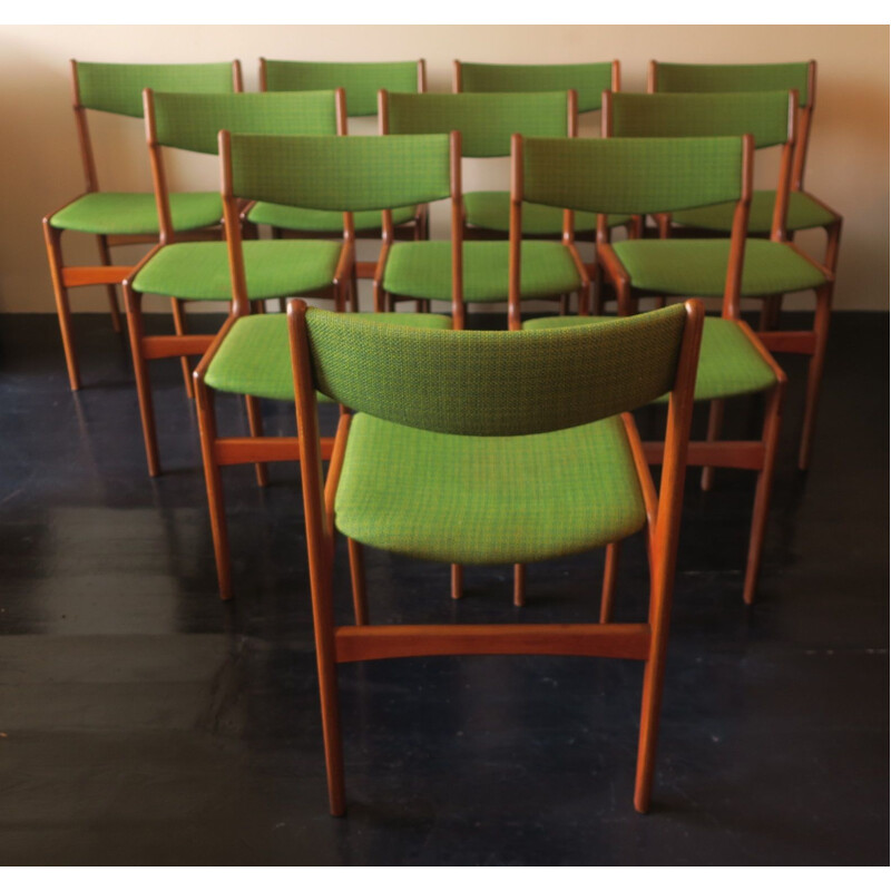 Set of 10 vintage teak chairs by Erik Buch Denmark 1960s