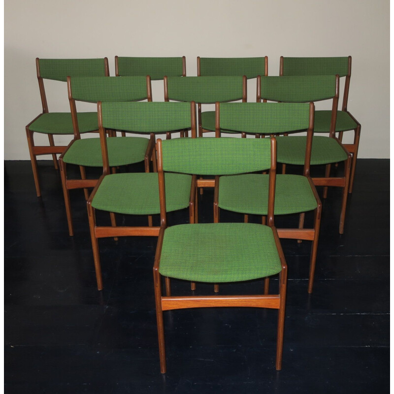 Set of 10 vintage teak chairs by Erik Buch Denmark 1960s