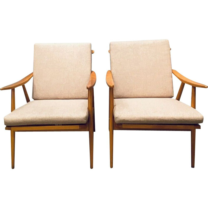 Paire de fauteuils vintage beiges Tchécoslovaquie 1960