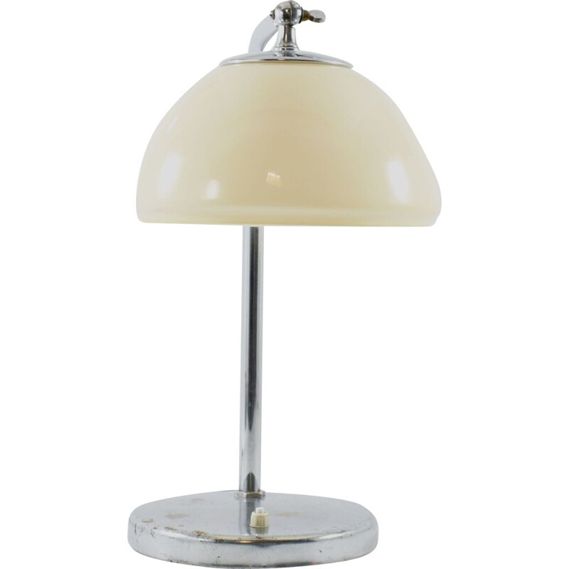 Lampada da tavolo vintage in metallo cromato e vetro, 1925