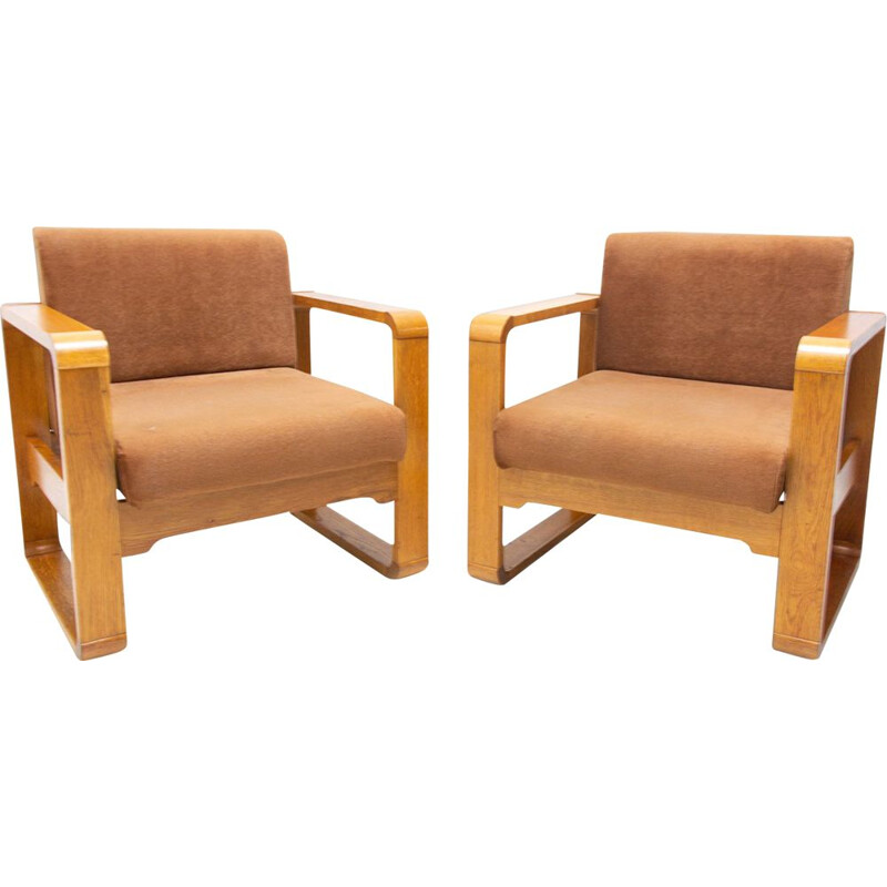Pair of vintage beechwood armchairs, Czechoslovakia 1970