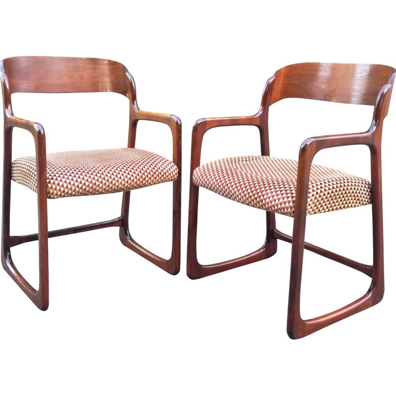 Pair of vintage Bémol mahogany armchairs by Baumann