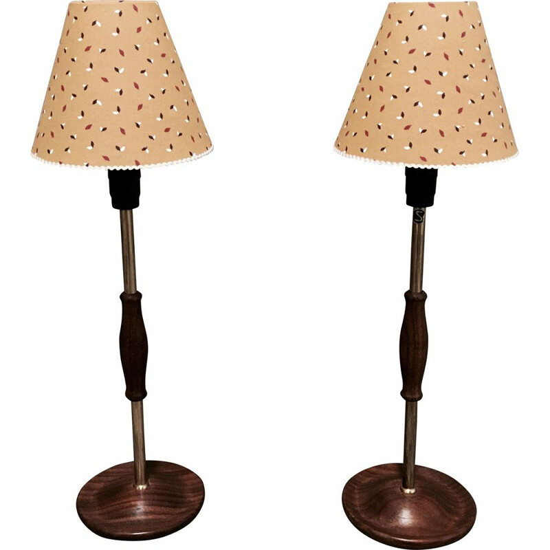 Pair of vintage teak lamps 1950s