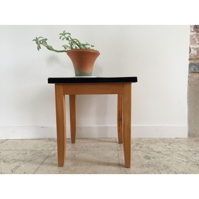 Vintage coffee table or stool in Formica and varnished wood