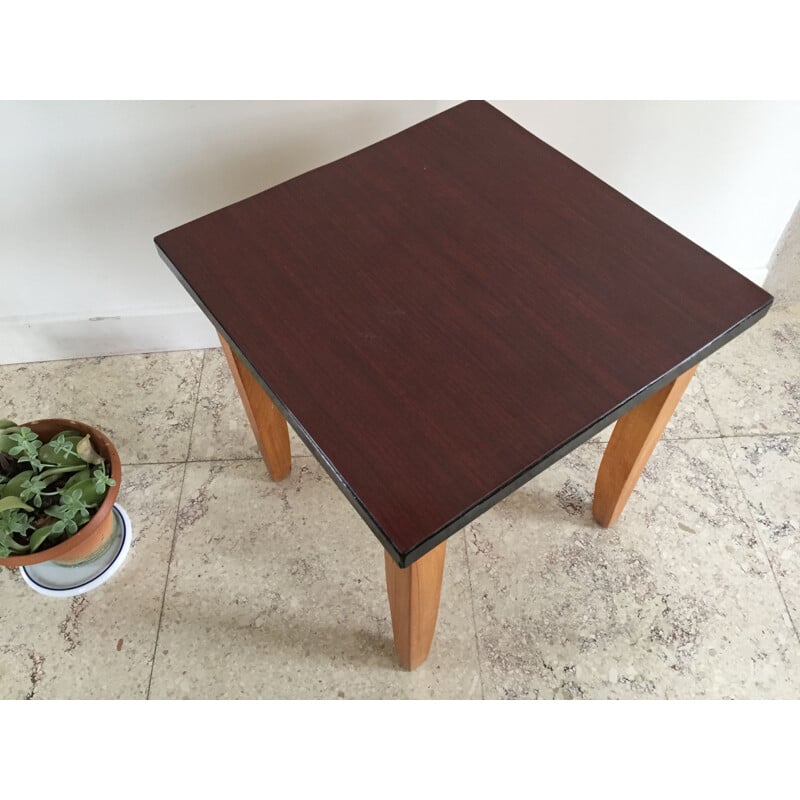 Table basse vintage ou tabouret en Formica et bois verni