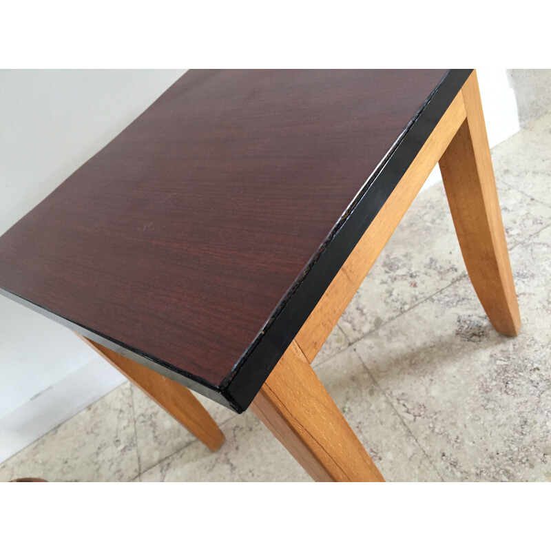 Vintage coffee table or stool in Formica and varnished wood