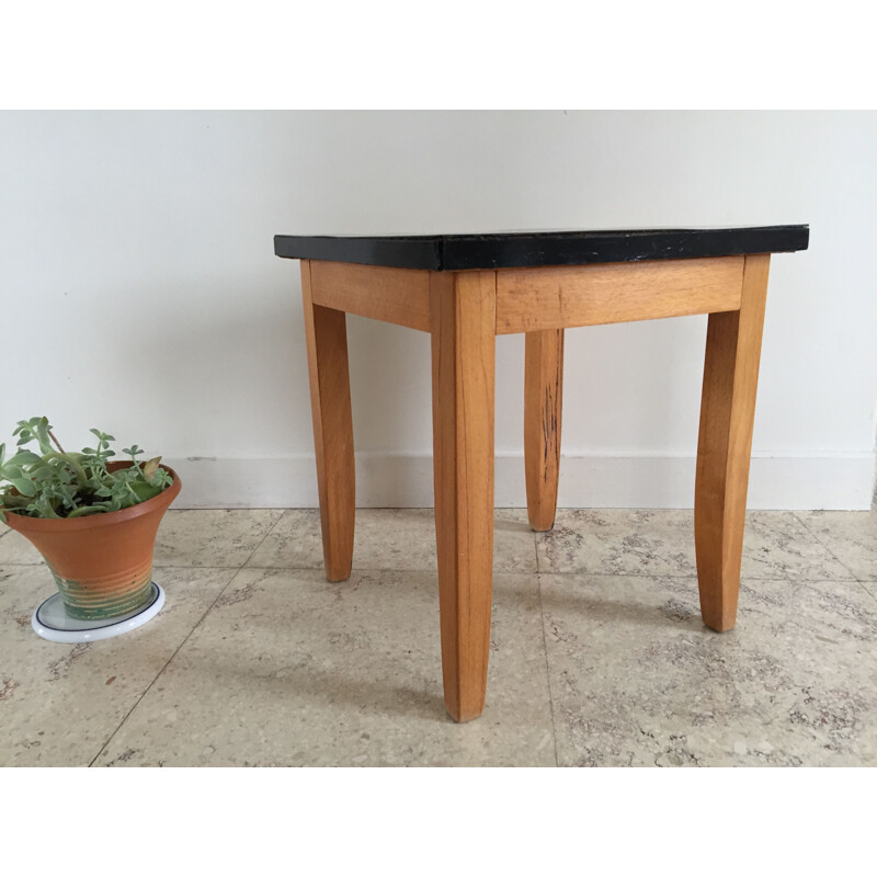 Vintage coffee table or stool in Formica and varnished wood