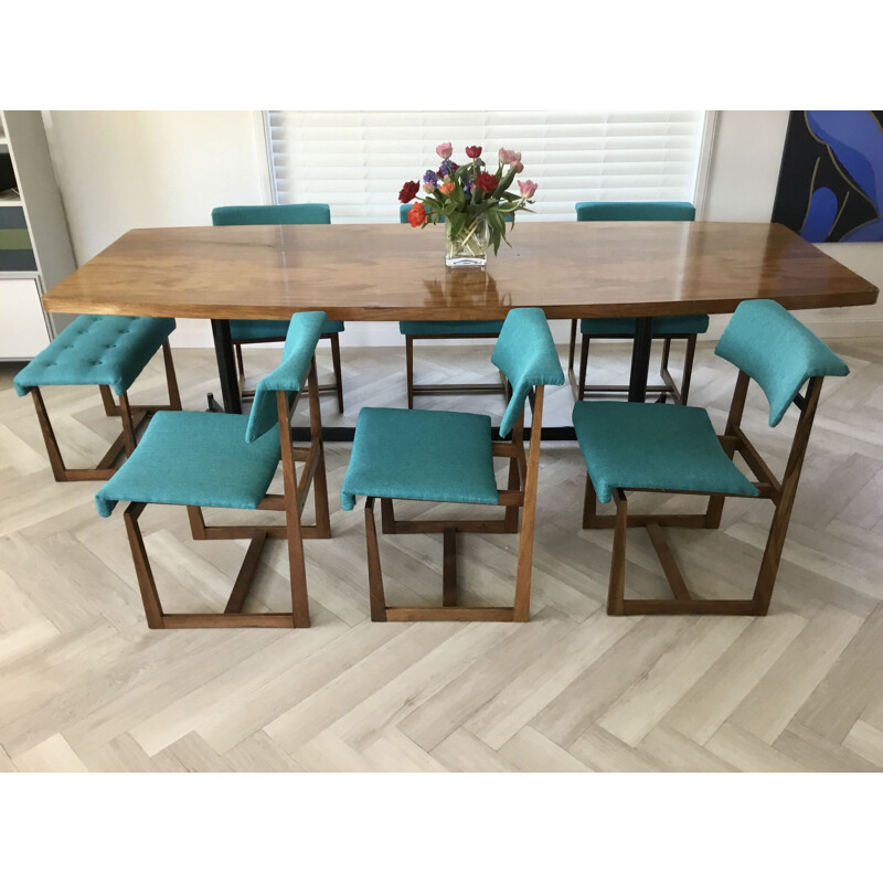 Set of 6 vintage chairs with rosewood ottoman, 1930
