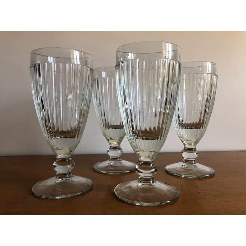 Set of 4 vintage BISTROT glass ice cream bowls