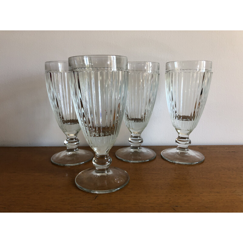 Set of 4 vintage BISTROT glass ice cream bowls