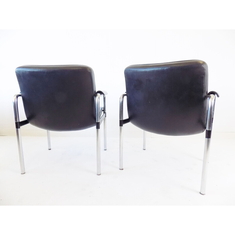 Pair of vintage black leather chairs Jorgen Kastholm 1970s