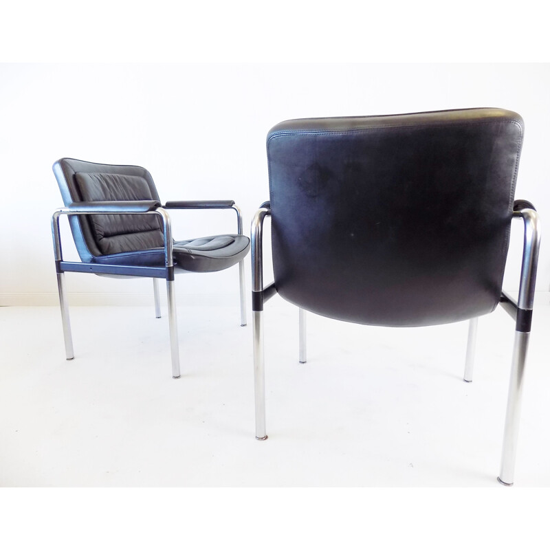 Paire de chaises vintage en cuir noir Jorgen Kastholm 1970