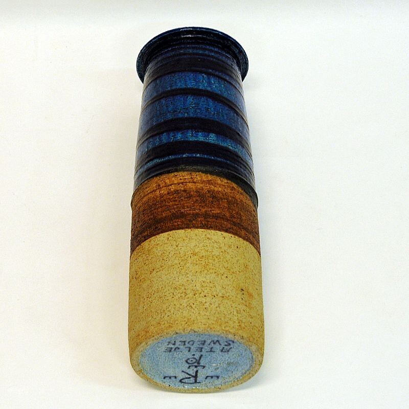 Vintage  vase ceramic blue and brown  by Inger Persson Sweden 1960s