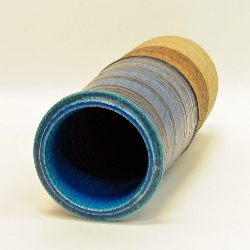 Vintage  vase ceramic blue and brown  by Inger Persson Sweden 1960s