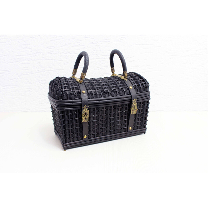 Vintage handbag wicker and leather 