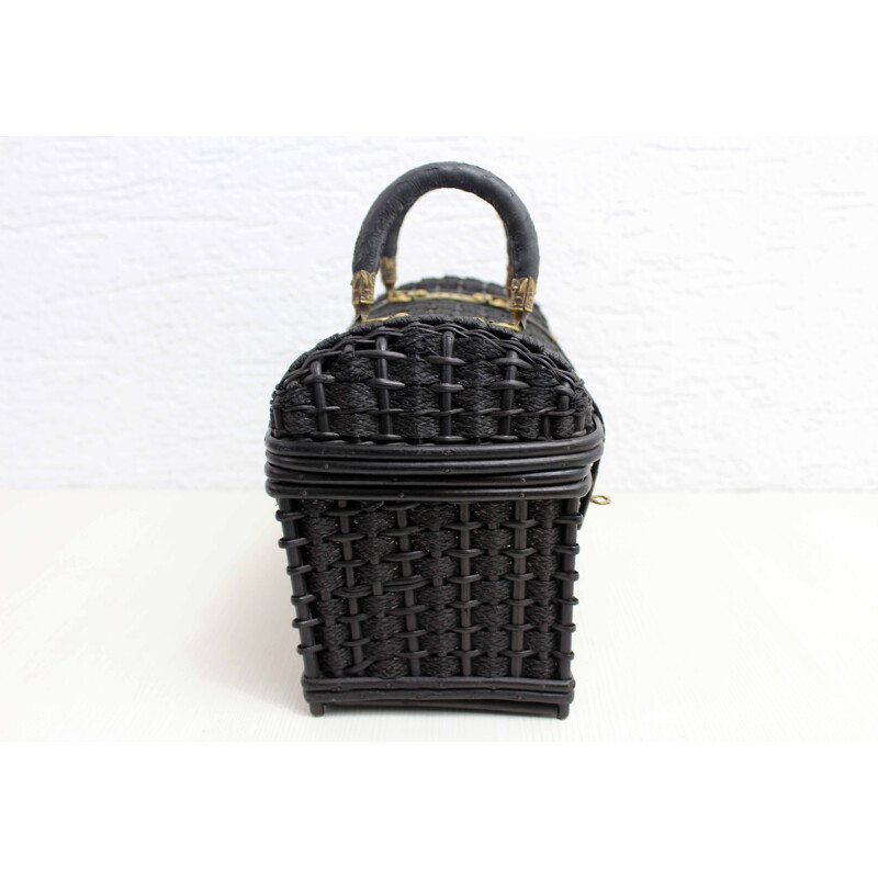 Vintage handbag wicker and leather 