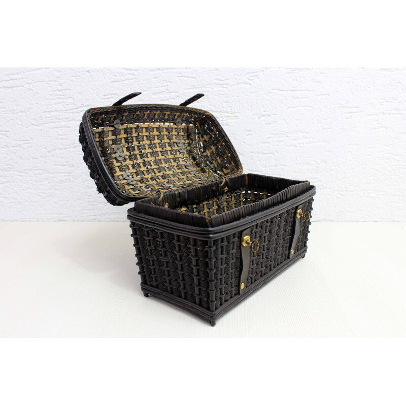 Vintage handbag wicker and leather 