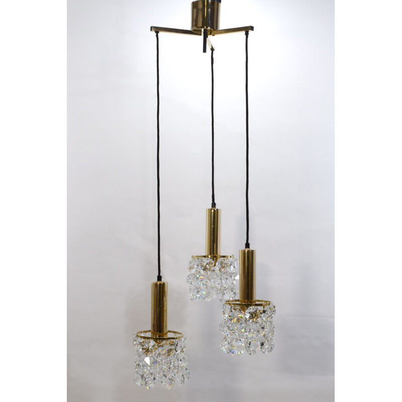 Vintage gilt brass and crystal chandelier from Palwa 1960s