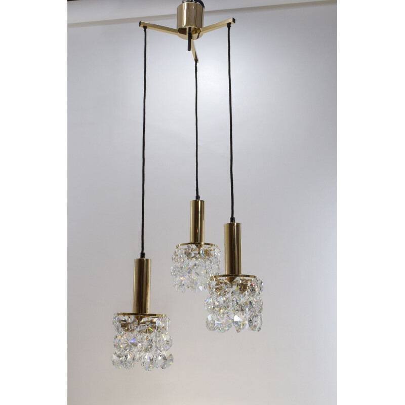 Vintage gilt brass and crystal chandelier from Palwa 1960s