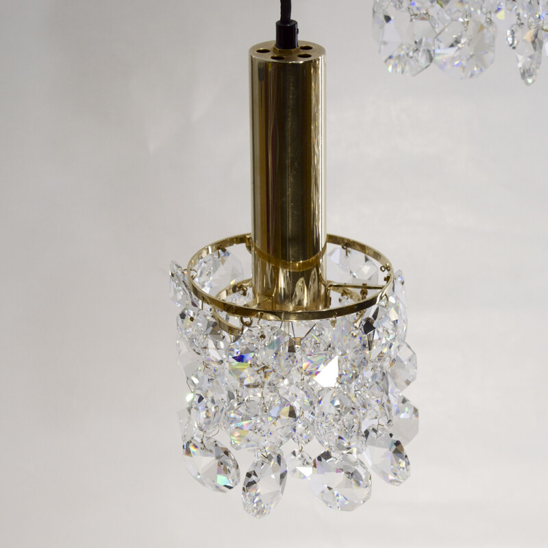 Vintage gilt brass and crystal chandelier from Palwa 1960s