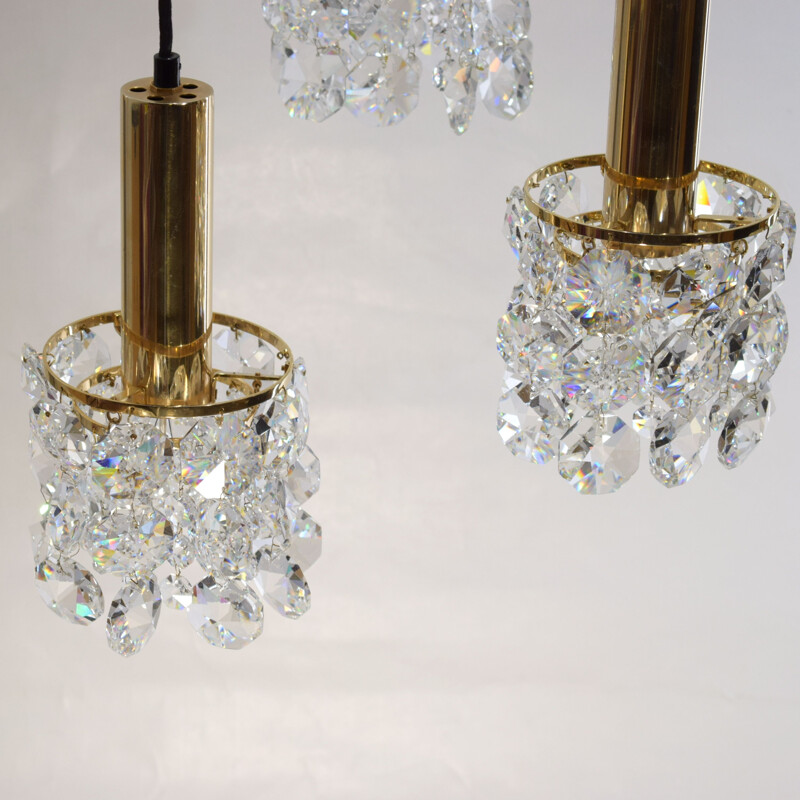 Vintage gilt brass and crystal chandelier from Palwa 1960s