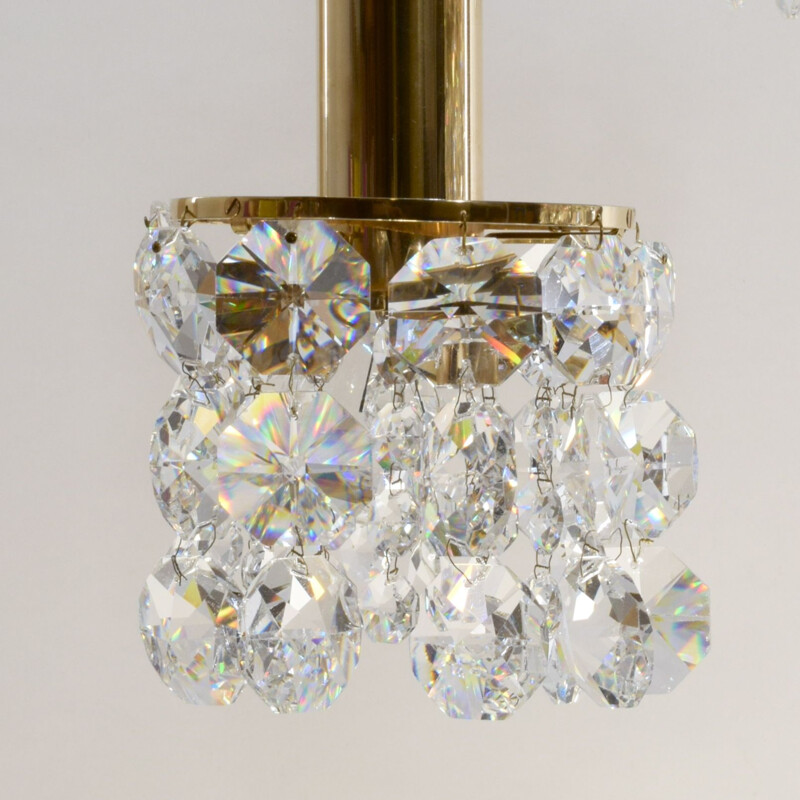 Vintage gilt brass and crystal chandelier from Palwa 1960s
