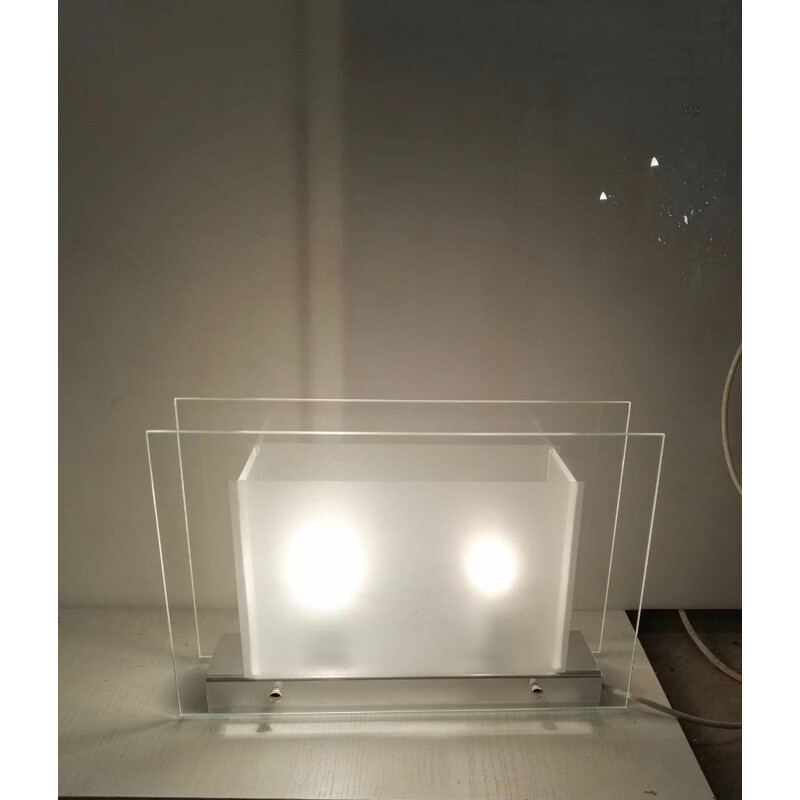 Pareja de lámparas de mesa vintage de cristal satinado, 1970