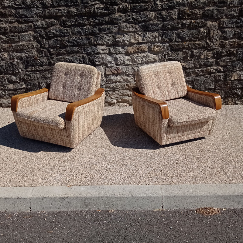 Paire de fauteuils Vintage en bois et tissu