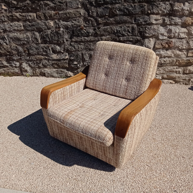 Pair of vintage armchairs wood and fabric 