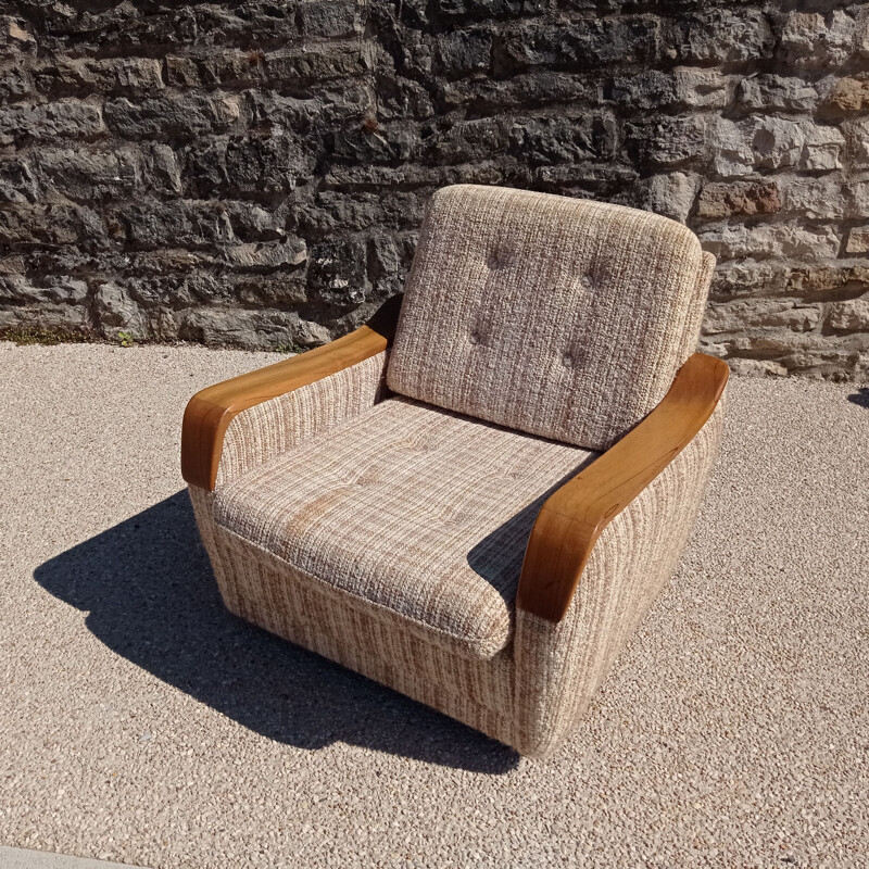 Paire de fauteuils Vintage en bois et tissu
