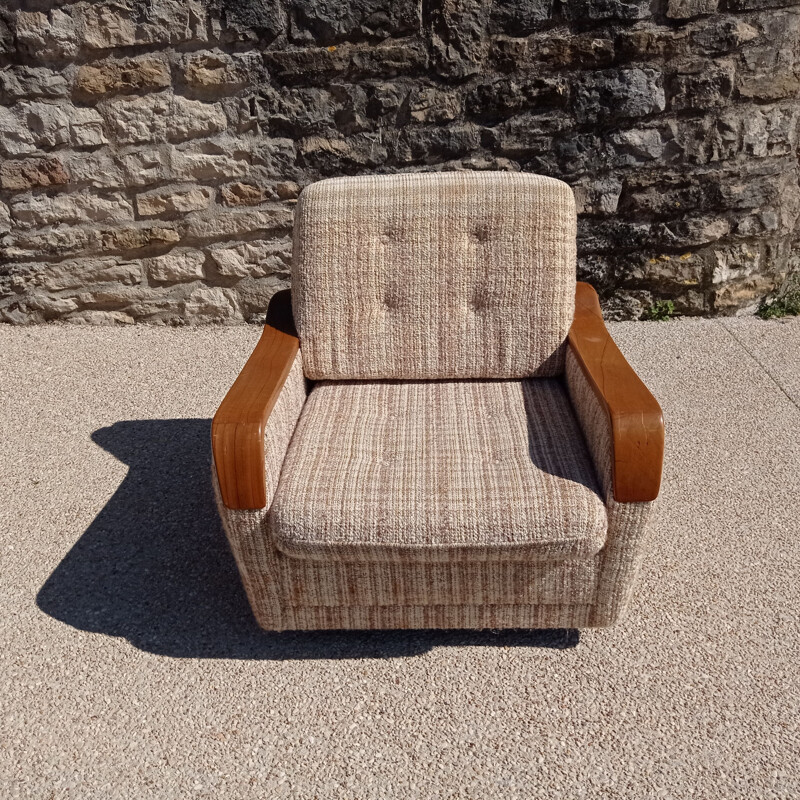 Pair of vintage armchairs wood and fabric 