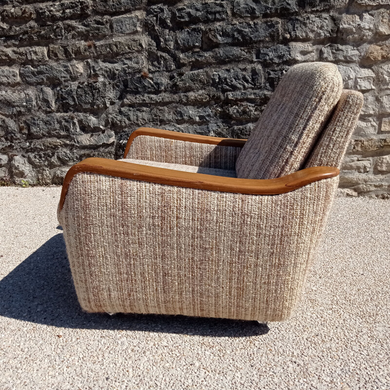 Pair of vintage armchairs wood and fabric 