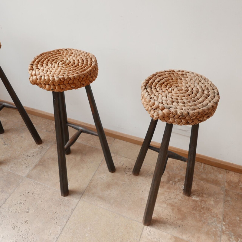 Set of 4 vintage rope bar stools 1960s