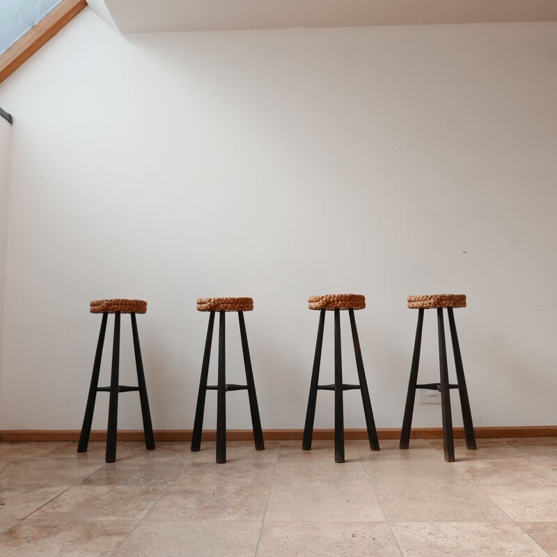 Set of 4 vintage rope bar stools 1960s