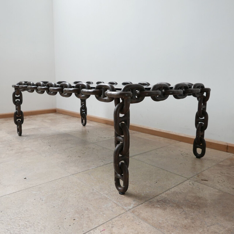 Vintage large iron chain coffee table Brutalist Belgium