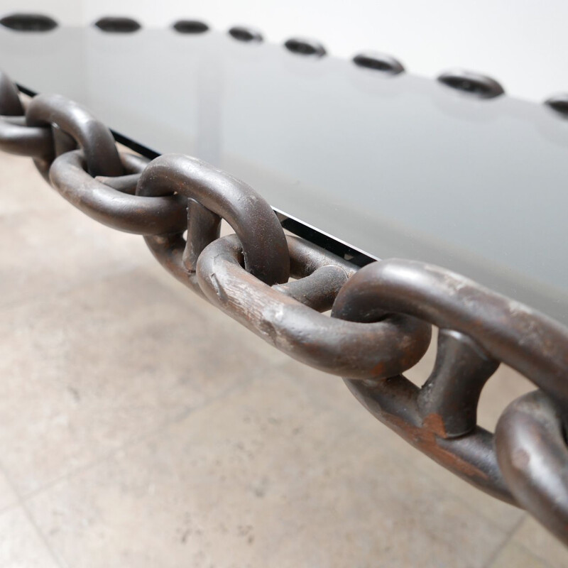 Vintage large iron chain coffee table Brutalist Belgium