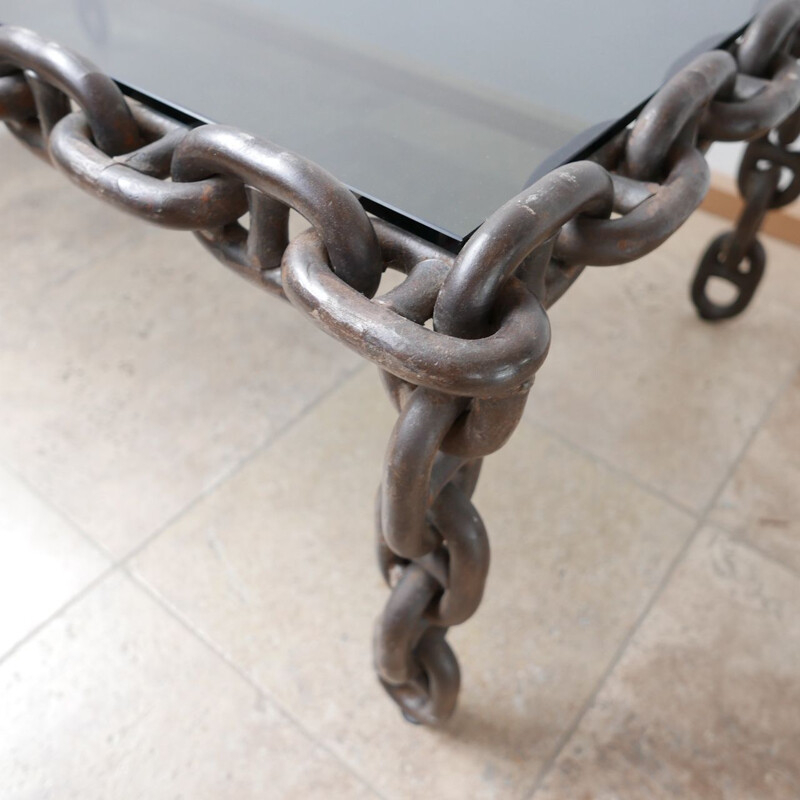 Vintage large iron chain coffee table Brutalist Belgium