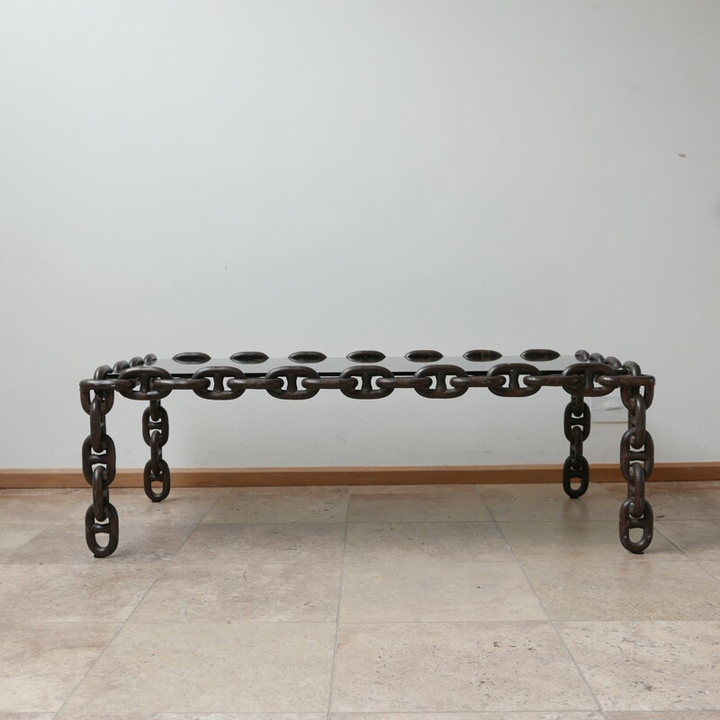 Vintage large iron chain coffee table Brutalist Belgium