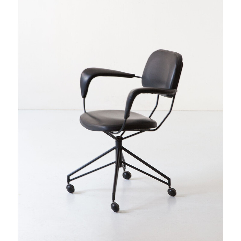 Vintage office chair black metal and leatherette  by Gastone Rinaldi for Rima Italy 1950s