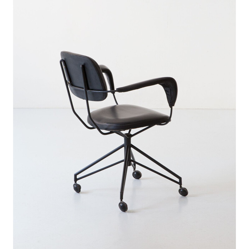 Vintage office chair black metal and leatherette  by Gastone Rinaldi for Rima Italy 1950s