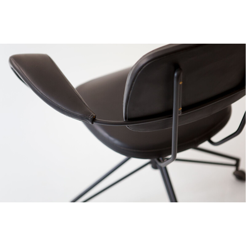 Vintage office chair black metal and leatherette  by Gastone Rinaldi for Rima Italy 1950s
