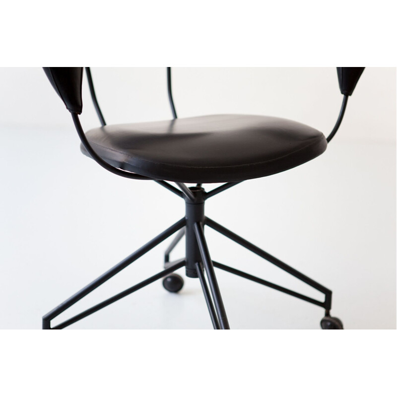 Vintage office chair black metal and leatherette  by Gastone Rinaldi for Rima Italy 1950s